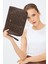 Kadın Basic Clutch Çanta Monogram Desenli Şeritli Logolu Kahverengi 214002 2