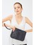 Kadın Basic Clutch Çanta Monogram Desenli Şeritli Logolu Lacivert 214002 2