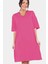 Düz Fuşya V Yaka Yarım Kol Diz Boy Ev Elbisesi Gecelik 1