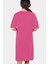Düz Fuşya V Yaka Yarım Kol Diz Boy Ev Elbisesi Gecelik 2