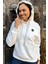 Crystal Taşlı Içi Polarlı Cepli Kapüşonlu Üç Iplik Şardonlu Pamuk Kadın Tasarım Siyah Sweatshirt 2