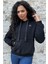Crystal Taşlı Içi Polarlı Cepli Kapüşonlu Üç Iplik Şardonlu Pamuk Kadın Tasarım Siyah Sweatshirt 3