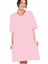 Düz Pembe V Yaka Yarım Kol Diz Boy Ev Elbisesi Gecelik 1