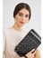 Kadın Basic Clutch Çanta Monogram Desenli Şeritli Siyah Gri (4006SG) 214012 3