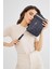 Kadın Basic Clutch Çanta Monogram Desenli Şeritli Lacivert Beyaz (4006L) 214012 2