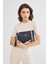 Kadın Basic Clutch Çanta Monogram Desenli Şeritli Lacivert Beyaz (4006L) 214012 3