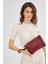 Kadın Basic Clutch Çanta Monogram Desenli Şeritli Bordo Siyah (4006B) 214012 2