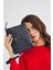 Kadın Basic Clutch Çanta Monogram Desenli Logolu Lacivert Beyaz (4010L) 214009 2