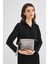 Kadın Basic Clutch Çanta Monogram Desenli Logolu Gümüş Siyah (4010G) 214009 2