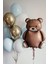 Ayıcık Folyo Balon Seti Mavi Beyaz ve Gold Krom Balon 10 Lu 1