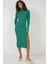 15828 Yırtmaçlı Triko Elbise - Yeşil 2
