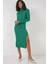 15828 Yırtmaçlı Triko Elbise - Yeşil 3