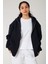 Basic Kadın Oversize Fit Kapüşonlu ve Fermuarlı Üst 5
