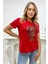 Crystal Taşlı Pamuk Kısa Kol Bisiklet Yaka Büyük Beden Siyah Şık Rahat Tasarım Kadın T-Shirt 3