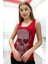 Dar Kesim Kurukafa Crystal Taş Baskılı Tasarım Pamuk Kadın Kalın Askılı Kolsuz T-Shirt Atlet Kırmızı 4