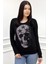 Iki Iplik Kurukafa Crystal Taşlı Kadın Slim Fit Siyah Sweatshirt 3
