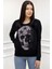 Iki Iplik Kurukafa Crystal Taşlı Kadın Slim Fit Siyah Sweatshirt 4