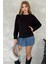 Kanat Crystal Taşlı Regular Fit Büyük Beden Üç Iplik Pamuk Rahat Şık Siyah Cepli Kadın Sweatshirt 5