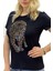 Kaplan Crystal Taşlı Büyük Beden Bisiklet Yaka Siyah Pamuk Kadın T-Shirt 4