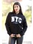Kadın Siyah Nyc Nakışlı Kapüşonlu 3ip Sweatshirt - 25161 5