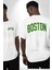 Boston Cep Sırt Baskılı Pamuklu Penye Kadın Erkek Beyaz Tişört 1