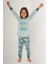 Good Vibes Only Su Yeşili Kız Çocuk Uzun Kol Pijama Takım 3