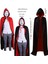 Halloween Çift Taraflı Kırmızı Siyah Renk Saten Kapşonlu V For Vendetta Pelerini 150 cm Yetişkin Boy 1