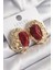 Pirinç Gold Renk Kırmızı Oval Işleme Detay Vintage Kadın Küpe - TJ-BKP9816 1