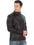Erkek Mont Slim Fit Siyah Biker Ceket Fermuarlı Dik Yaka Deri Dış Giyim 1