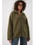 55446 Fermuarlı Oversize Peluş Ceket Mont - Haki 4