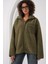 55446 Fermuarlı Oversize Peluş Ceket Mont - Haki 5