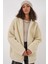 55456 Kadın Kapüşonlu Oversize Peluş Ceket - Ekru 1