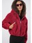 5193 Kapüşonlu Peluş Crop Ceket - Bordo 2