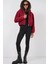 5193 Kapüşonlu Peluş Crop Ceket - Bordo 3