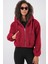 5193 Kapüşonlu Peluş Crop Ceket - Bordo 5