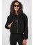 5193 Kapüşonlu Peluş Crop Ceket - Siyah 4