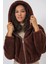 5193 Kapüşonlu Peluş Crop Ceket - Kahverengi 2