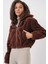 5193 Kapüşonlu Peluş Crop Ceket - Kahverengi 3