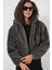 5193 Kapüşonlu Peluş Crop Ceket - Antrasit 2