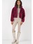 5193 Kapüşonlu Peluş Crop Ceket - Mürdüm 3