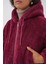 5193 Kapüşonlu Peluş Crop Ceket - Mürdüm 5