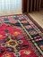 147 x 250 cm El Yapımı Kırmızı-Siyah Türk Kilimi, Çiçek Desenli Antika Halı, Ev Için Yün Yolluk 2