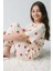Kız Çocuk Küçük Sevimli Kalp Baskılı T-Shirt Krem Pijama Takımı 8-14 Yaş 4
