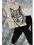 Erkek Çocuk Kara Kalem Kurt ve Yazı Baskılı Kahverengi T-Shirt Eşofman Takım 1