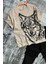 Erkek Çocuk Kara Kalem Kurt ve Yazı Baskılı Kahverengi T-Shirt Eşofman Takım 2