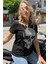 Kurukafa Crystal Taşlı Siyah Büyük Beden Pamuk Kadın T-Shirt 4