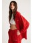 Ametıs Kadın Örme Oversize Kapüşonlu Fermuarlı Yazi Detaylı Kırmızı Sweatshirt 4
