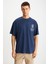 ALONZO Erkek Oversize Fit %100 Pamuk Nakışlı Ve Baskılı Lacivert T-Shirt 1