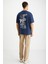 ALONZO Erkek Oversize Fit %100 Pamuk Nakışlı Ve Baskılı Lacivert T-Shirt 2