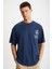 ALONZO Erkek Oversize Fit %100 Pamuk Nakışlı Ve Baskılı Lacivert T-Shirt 3